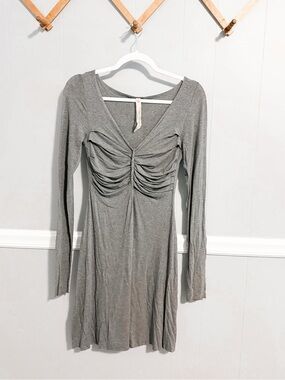 Bailey 44 Gray Long Sleeve Ruched V-Neck Women's Dress